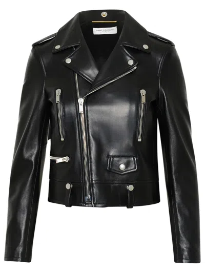Saint Laurent Black Leather Motorcycle Biker Jacket