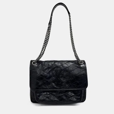 Pre-owned Saint Laurent Black Leather Niki Monogram Shoulder Bag
