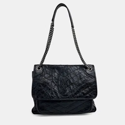 Pre-owned Saint Laurent Black Leather Niki Monogram Shoulder Bag