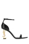 Saint Laurent Opyum Patent Leather Sandals With Structured Heel Featuring Metal Ysl Initials And Adj