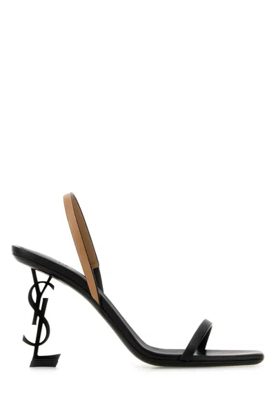 SAINT LAURENT BLACK LEATHER OPYUM 85 SANDALS