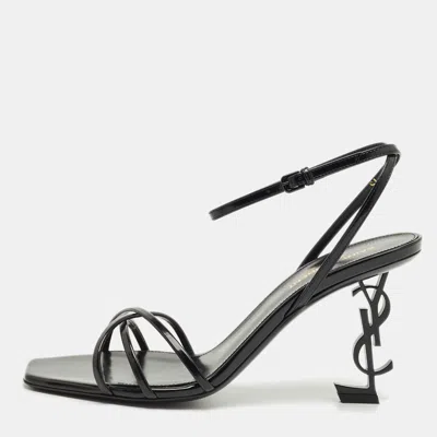 Pre-owned Saint Laurent Black Leather Opyum Ankle Strap Sandals Size 39