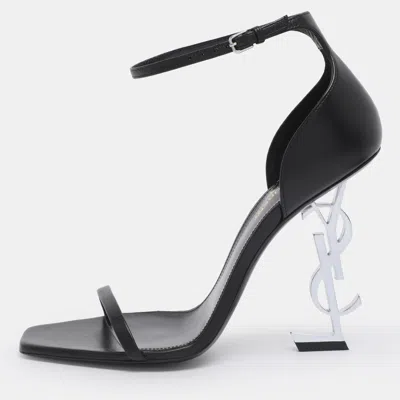 Pre-owned Saint Laurent Black Leather Opyum Ankle Strap Sandals Size 39.5