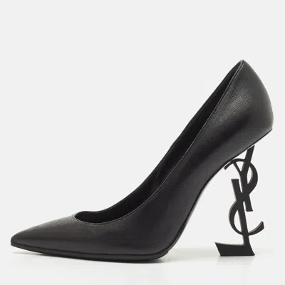 Pre-owned Saint Laurent Black Leather Opyum Pointed Toe Pumps Size 37.5