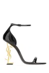 Saint Laurent Opyum Patent Leather Sandals With Structured Heel Featuring Metal Ysl Initials And Adj In 1000