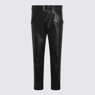 Saint Laurent Hammered Leather Belted Pants In Black