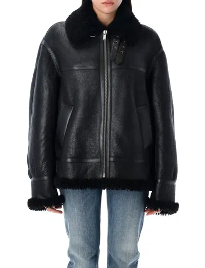 Saint Laurent Leather Bomber Jacket In Noir