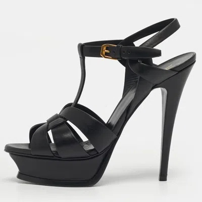 Pre-owned Saint Laurent Black Leather Platform Sandals Size 37.5