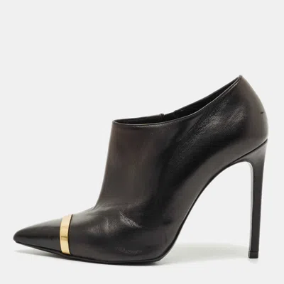 Pre-owned Saint Laurent Black Leather Pointed Toe Ankle Boots Size 38