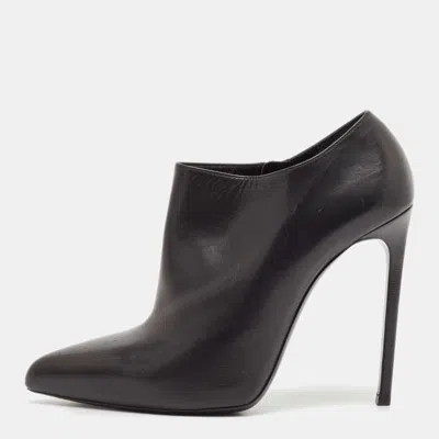 Pre-owned Saint Laurent Black Leather Pointed Toe Ankle Length Boots Size 40