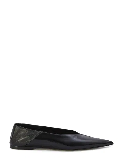 SAINT LAURENT BLACK LEATHER POINTED TOE FLATS FOR WOMEN