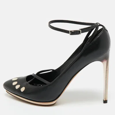 Pre-owned Saint Laurent Black Leather Pointed Toe Pumps Size 38.5