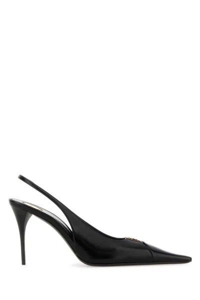 Saint Laurent Babylone Embellished Glossed-leather Slingback Pumps In Black