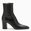 SAINT LAURENT BLACK LEATHER ROUND TOE ANKLE BOOT FOR WOMEN