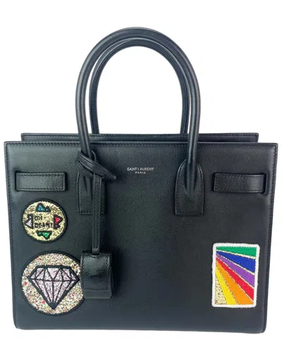 Saint Laurent Black Leather Sac De Jour Embellished Patches Baby Shoulder Bag  (authentic Pre-loved)