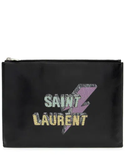 Saint Laurent Black Leather  Logo Rider Pouch (authentic Pre-  Loved)