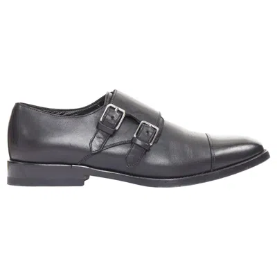 Pre-owned Saint Laurent Black Leather Silver Buckle Double Monk Strap Oxford Shoes Eu35.5