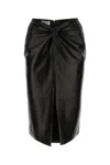 Saint Laurent Ruched Detail Leather Skirt