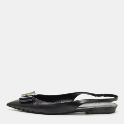 Pre-owned Saint Laurent Black Leather Slingback Flat Sandals Size 39