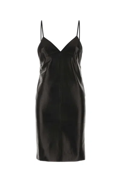 SAINT LAURENT SAINT LAURENT BLACK LEATHER SLIP DRESS