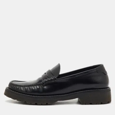 Pre-owned Saint Laurent Black Leather Slip On Penny Loafers Size 36