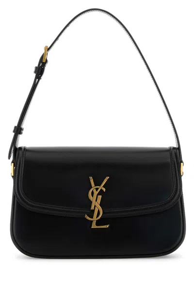 Saint Laurent Dark Brown Leather Solferino Shoulder Bag In Black