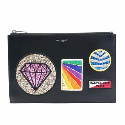 Pre-owned Saint Laurent Black Leather Spangles Clutch Bag ()