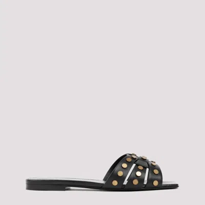 SAINT LAURENT BLACK LEATHER STUDDED FLATS