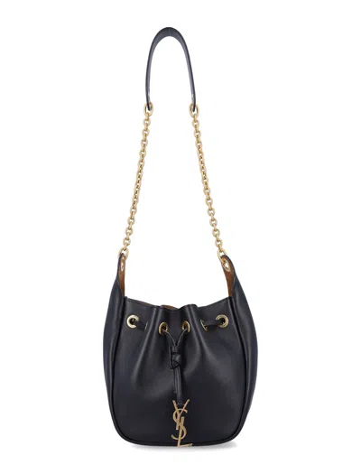 Saint Laurent Black Leather Supple Bucket Bag With Chain