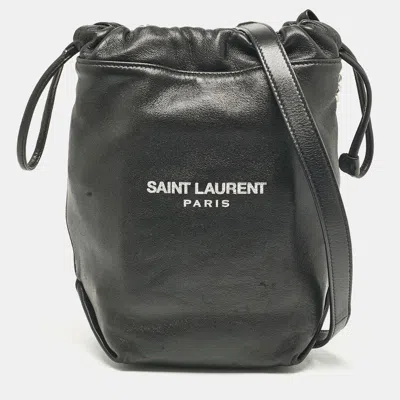 Pre-owned Saint Laurent Black Leather Teddy Drawstring Shoulder Bag