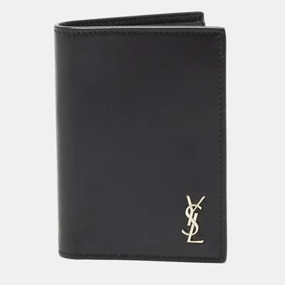 Pre-owned Saint Laurent Black Leather Tiny Cassandre Bifold Wallet