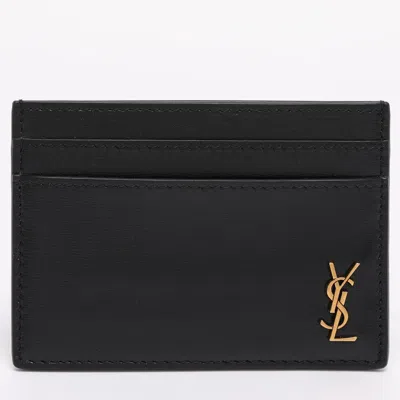 Pre-owned Saint Laurent Black Leather Tiny Cassandre Card Holder