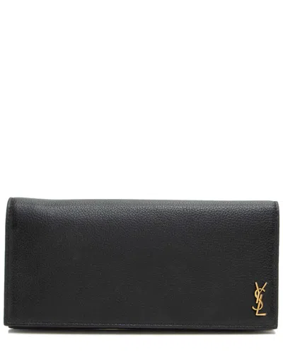 Saint Laurent Black Leather Tiny Cassandre Flat Long Wallet (authentic Pre-loved)