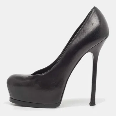 Pre-owned Saint Laurent Black Leather Tribtoo Platform Pumps Size 37