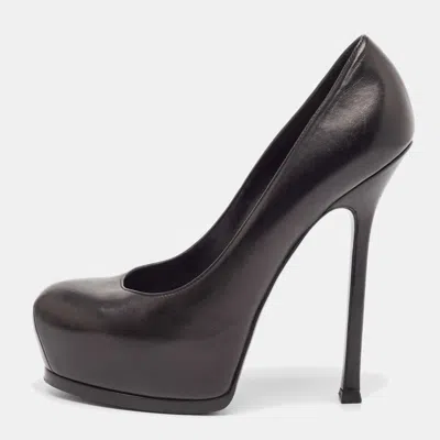 Pre-owned Saint Laurent Black Leather Tribtoo Platform Pumps Size 38