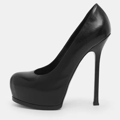 Pre-owned Saint Laurent Black Leather Tribtoo Platform Pumps Size 39