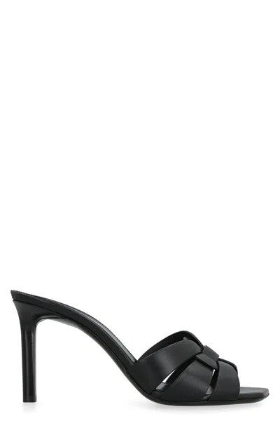 SAINT LAURENT SAINT LAURENT BLACK LEATHER TRIBUTE 85 MULES