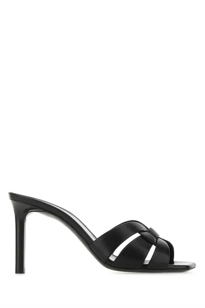 Saint Laurent Black Leather Tribute 85 Mules