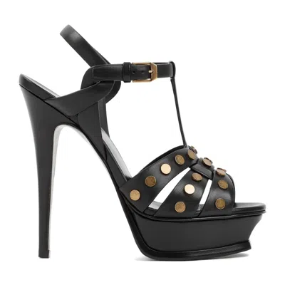 Saint Laurent Tribute Leather Stud Platform Sandals In Black