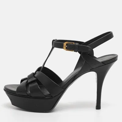 Pre-owned Saint Laurent Black Leather Tribute Sandals Size 36