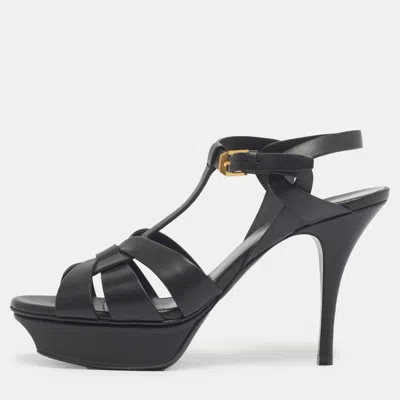 Pre-owned Saint Laurent Black Leather Tribute Sandals Size 38