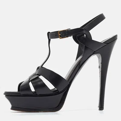 Pre-owned Saint Laurent Black Leather Tribute Sandals Size 39.5