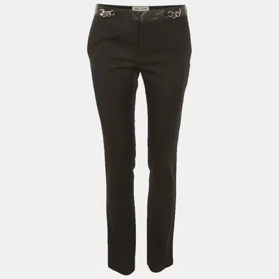 Pre-owned Saint Laurent Black Leather Trim Wool Trousers M