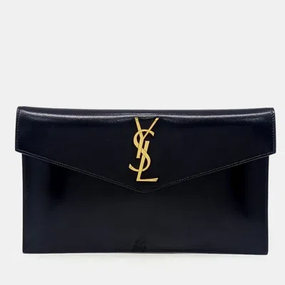 Pre-owned Saint Laurent Black Leather Uptown Clutch