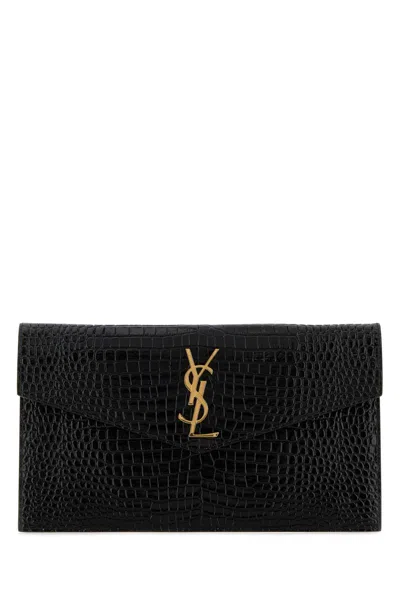 Saint Laurent Black Leather Uptown Clutch