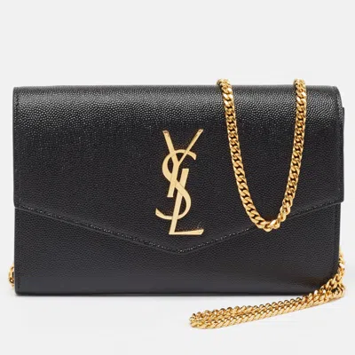 Pre-owned Saint Laurent Black Leather Uptown Wallet On Chain