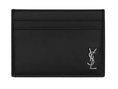 Saint Laurent Black Leather Wallets In Animal Print