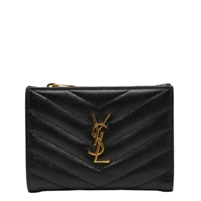 Pre-owned Saint Laurent Black Leather Wallet (bi-fold) ()