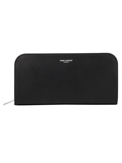 Saint Laurent Logo Detailed Zip-up Wallet In Nero