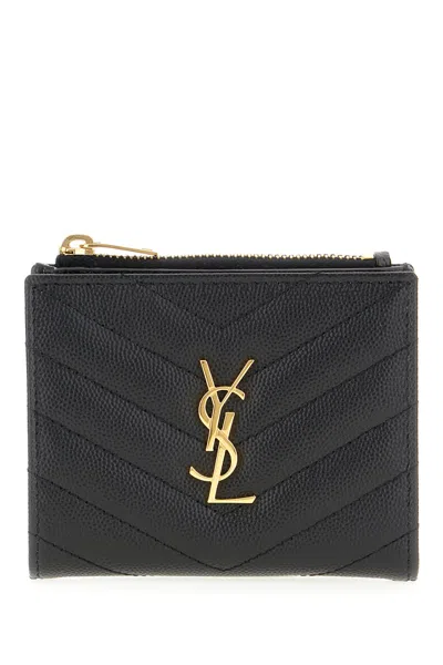 Saint Laurent Black Leather Wallet In Nero